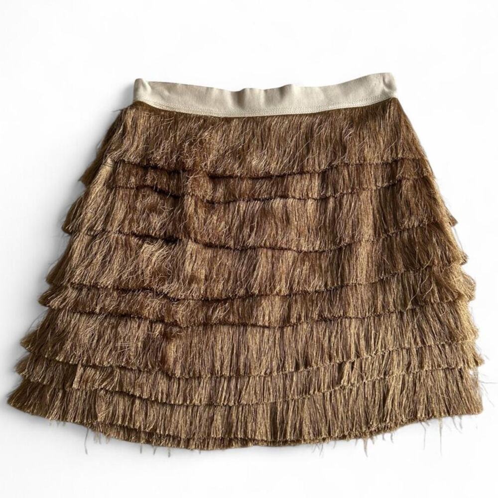Robert Rodriguez Tiered Silk Fringe Mini Skirt – Bronze/Taupe